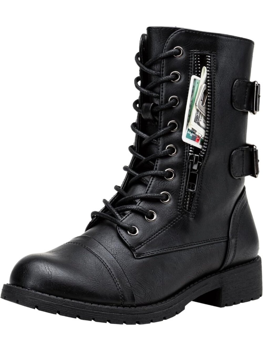 Stylish Women's Lace-Up Mid-Calf Combat Boots with Functional Pocket - Trendy